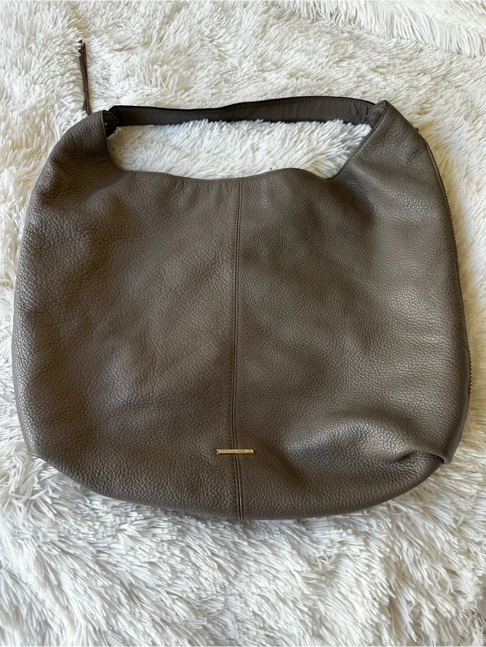 Rebecca Minkoff Pebbled Leather Hobo Shoulder Bag in Cement Gray Taupe